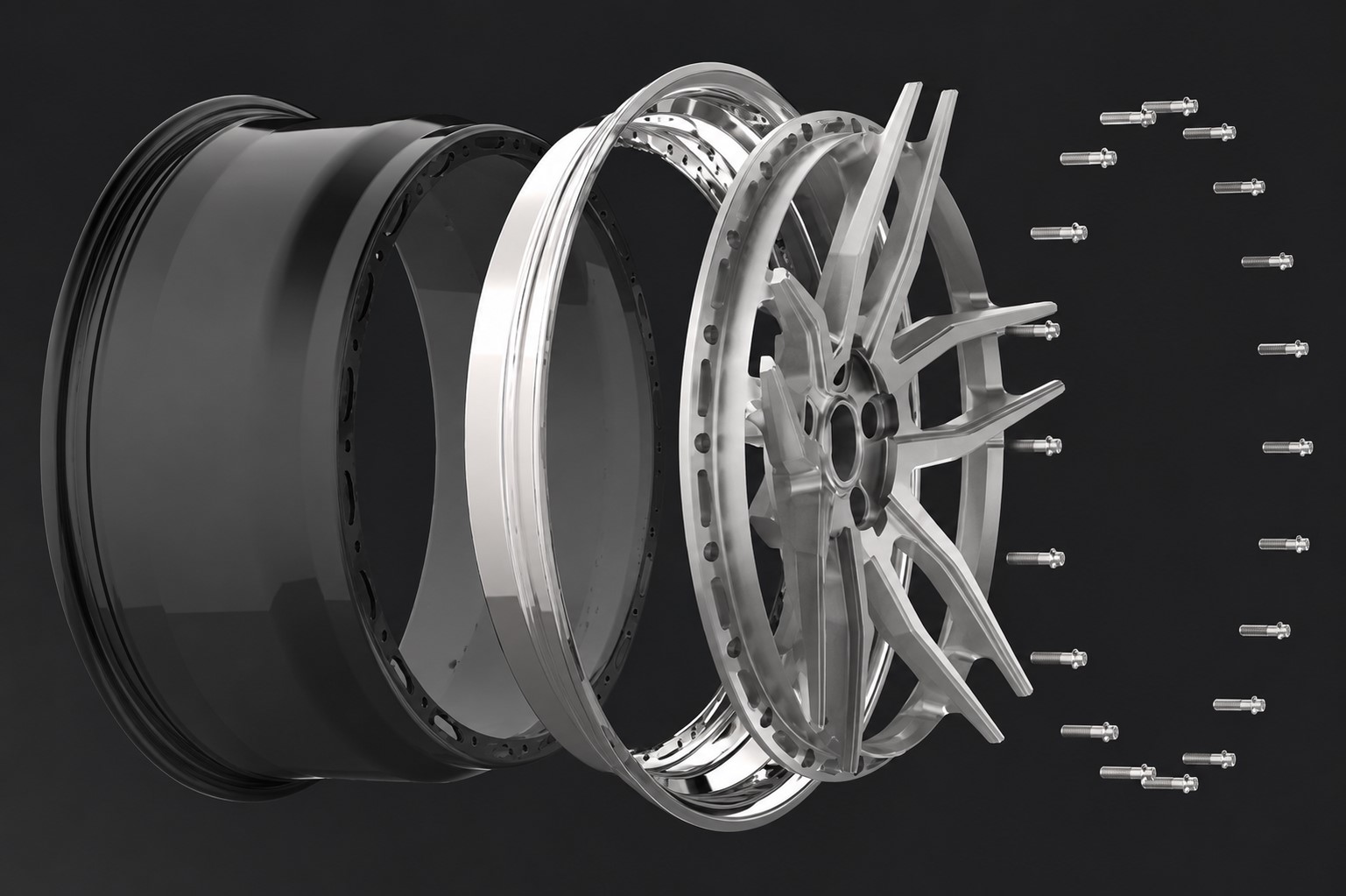 20 inch forged 3 piece wheel assembly